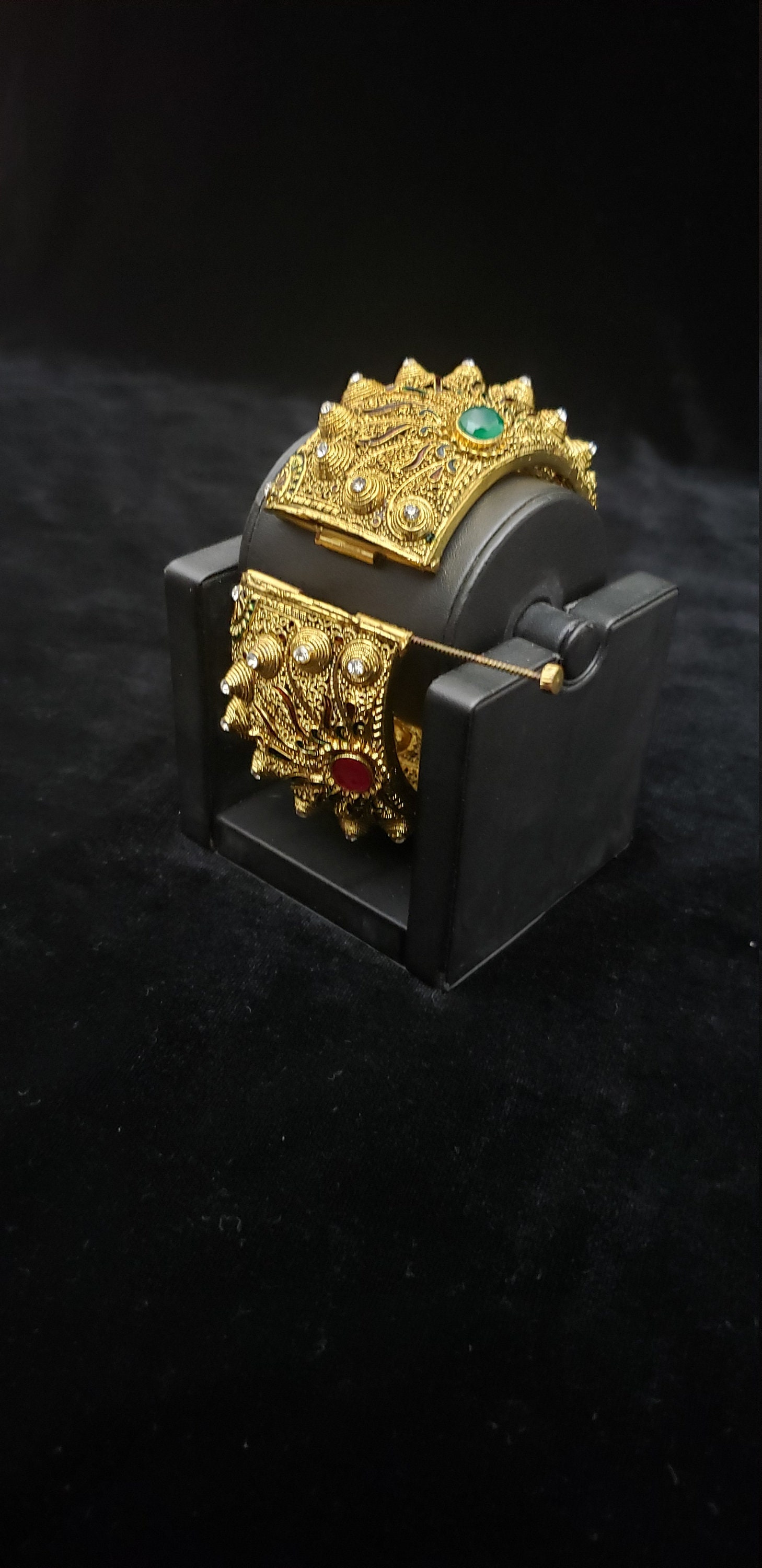 Antique Kada, Peacock Feathers Pattern Bangle, 22k Gold Plated in Antique  Shade, White CZ and Semi-precious Ruby and Emerlad, Single Bangle - Etsy