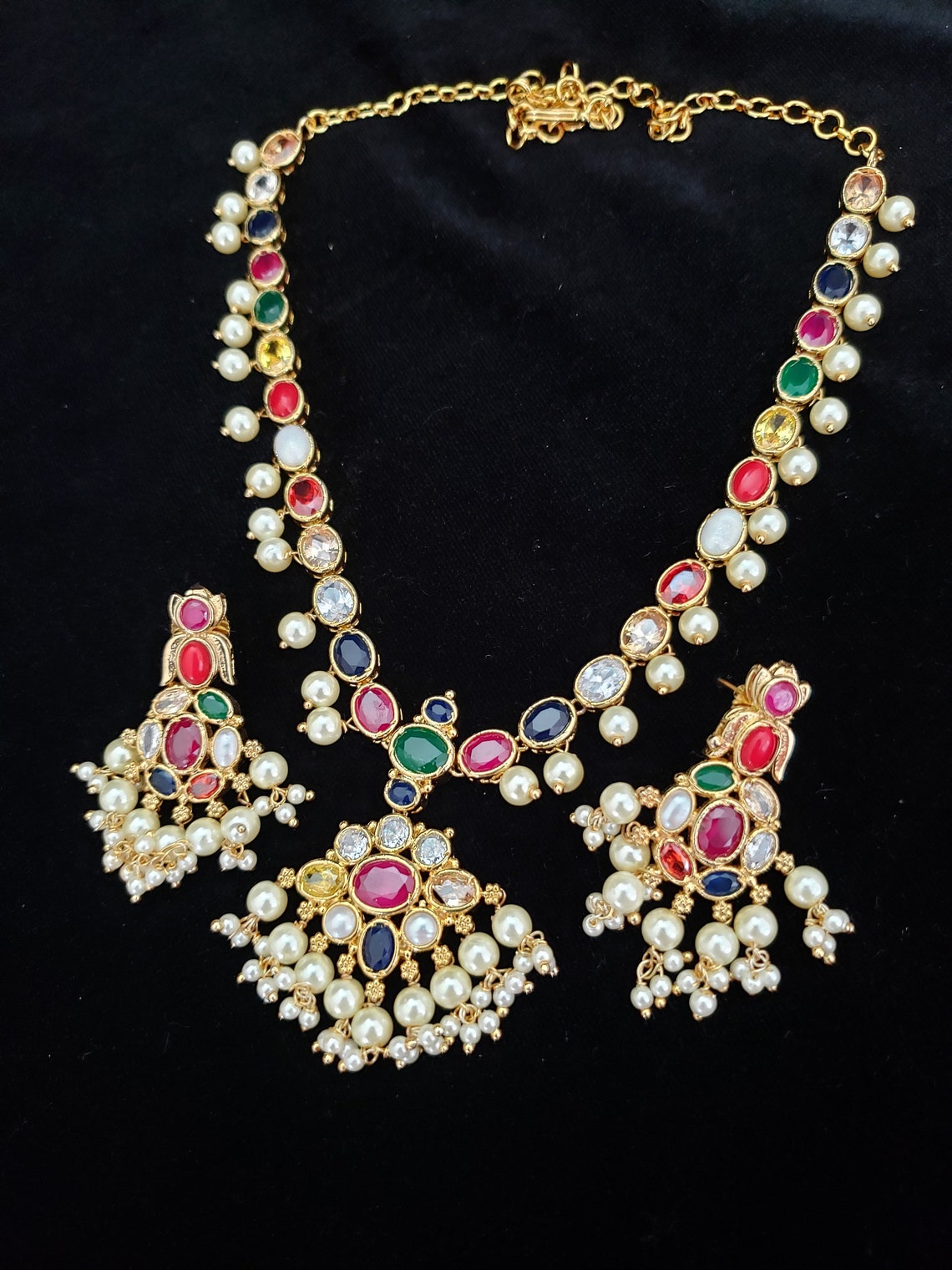 Navaratna Necklace 9 different stones necklace Necklace set | Etsy