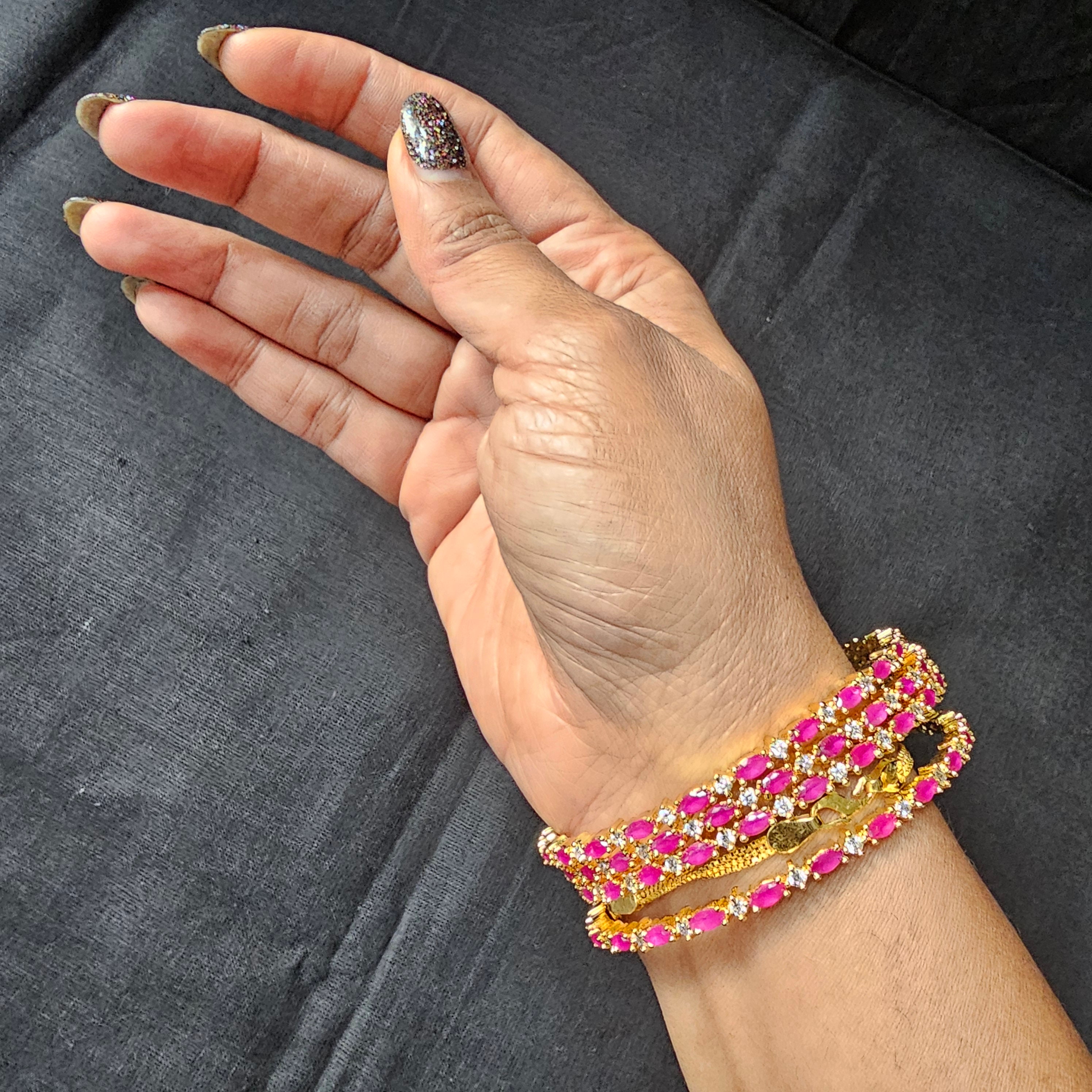 Indian Bangles Set, 4 Bangle Set, 22k Gold Plated, Traditional Pink ...