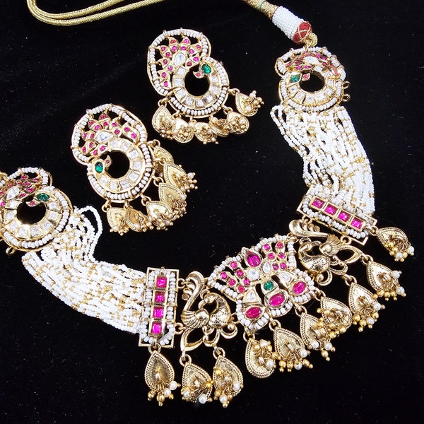 Navaratna Necklace, Indian Jewelry, Fashion Jewelry Semi Precious stones.
