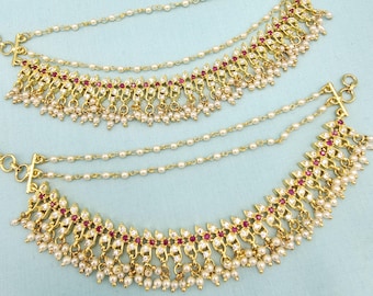 Pendientes CZ Chempaswaralu, extensiones con acabado mate, joyería de moda india