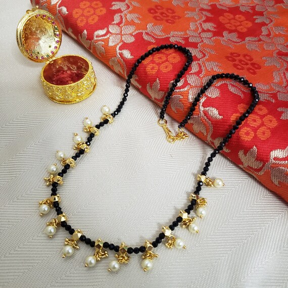 Short Black Beads Necklace 2 Strand 18 