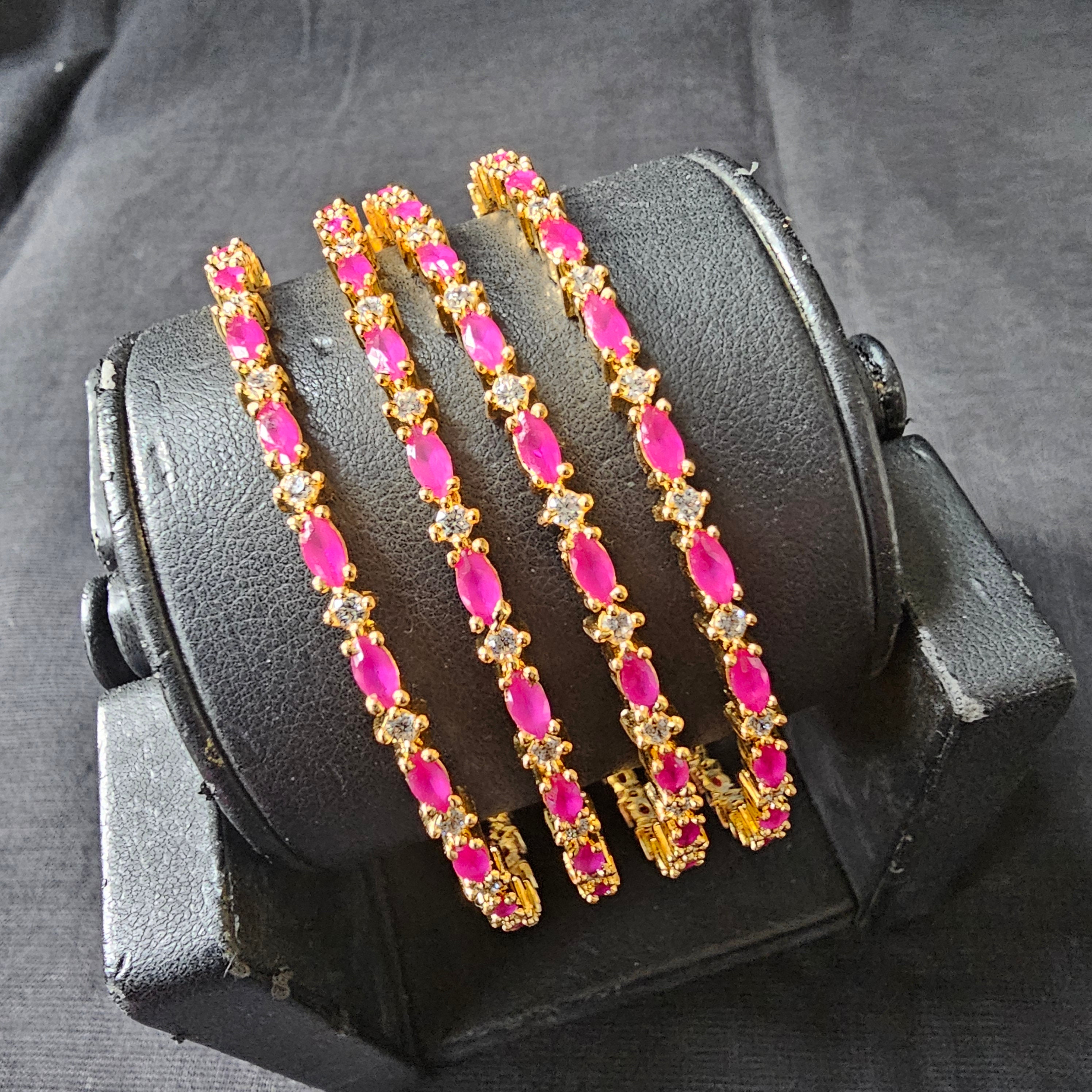 Indian Bangles Set, 4 Bangle Set, 22k Gold Plated, Traditional Pink ...