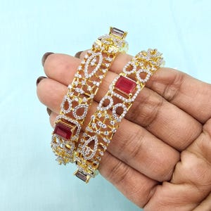 2.8 size Diamond Replica Bangle set, 92.5 silver Bridal Traditional Bangles, AAA grade Gold Plated Pure silver bangles, Wedding Bangles.