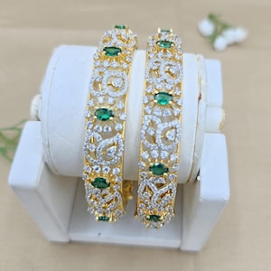 2.8 sz Diamond Replica Bangle set, 92.5 silver Bridal openable Bangles, AAA grade Gold Plated Pure silver bangles, Wedding Bangles.