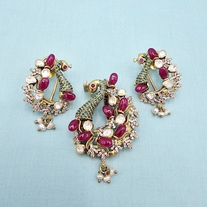 92.5 silver Pendant set, Colors are nebula, Pure silver CZs pendants with 22k gold covering, Indian jewelry with 92.5 Hallmark.