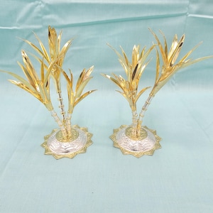 Pure silver Sugarcane plants for pooja decor, Pair of dual tone sugarcane decor, silver gift items, silver pooja items for home.