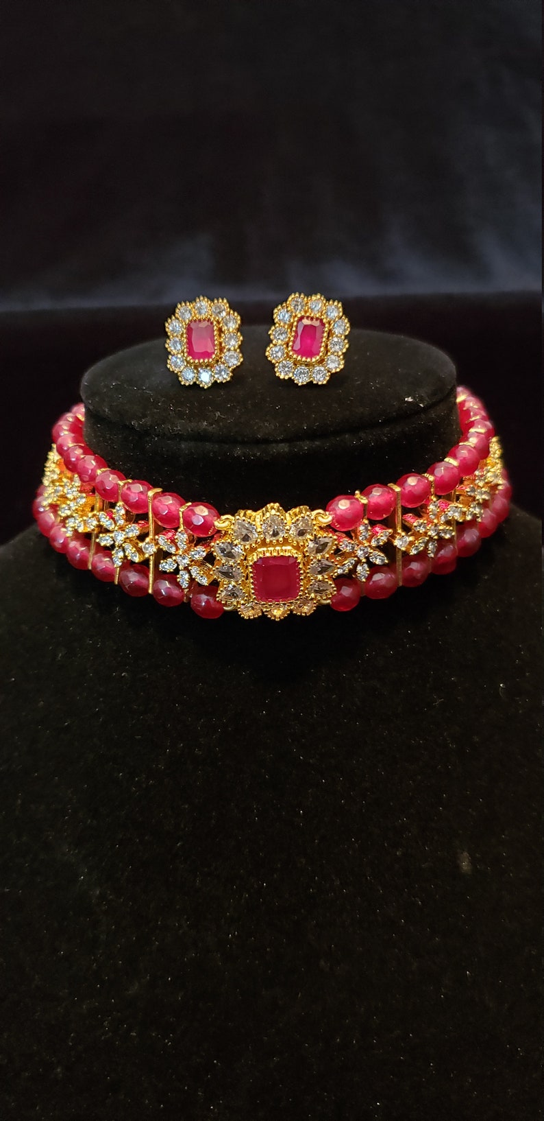 Cubic zirconia beautiful jewelry for adults and kids too Ruby beads semiprecious Choker set Wedding jewelry