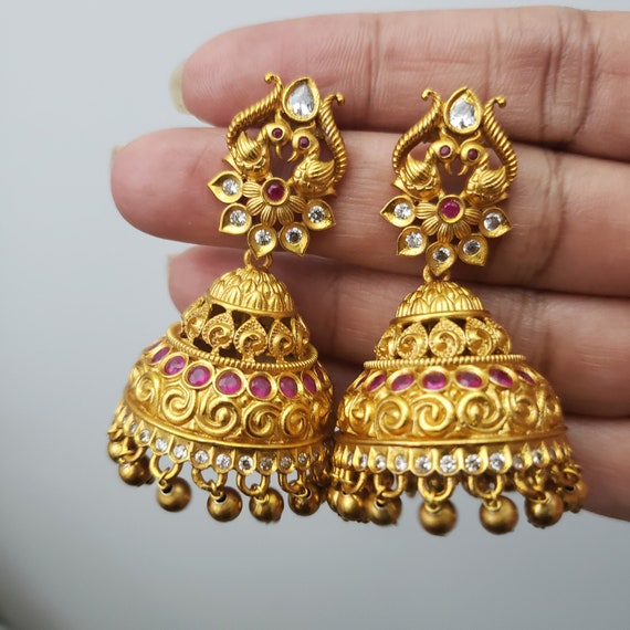 22k Gold Exquisite Antique Kundan Butalu Earrings | Raj Jewels