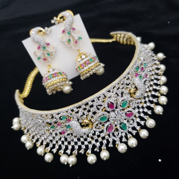 American diamond choker necklace online clearance