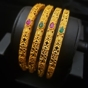 Matte finish Bangles Set, 4 Bangle set, 22k Gold Plated, Wedding Bangles, Mix n Match bangles