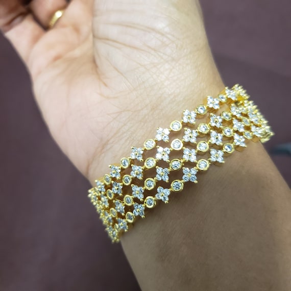 White Stones Bangles Set, 4 Bangle Set, 22k Gold Plated