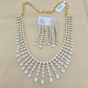 925 Silver diamond replica necklace, Full white CZS necklace set, silver jewelry, Indian wedding jewelry with 92.5 Hallmark