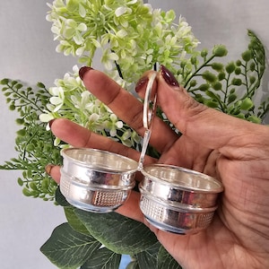 Pure Silver Pasupu and Kumkum box, 2 bowl Self design Sindoor and Haldi  box, Silver gifts, Wedding gift, Silver pooja items