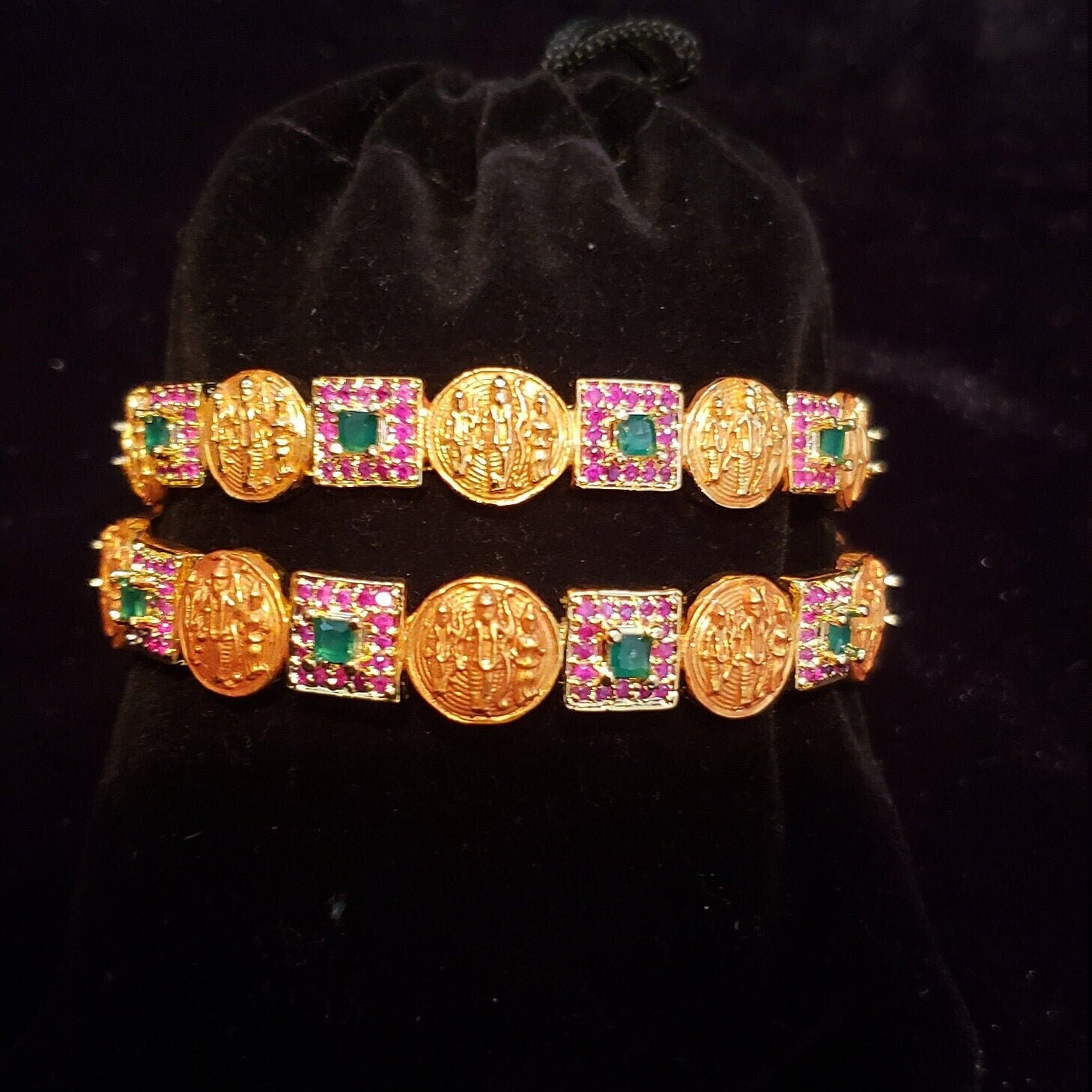 2.8 Size Indian Bangles Set, Temple Design 2 Bangle Set, 22k Gold