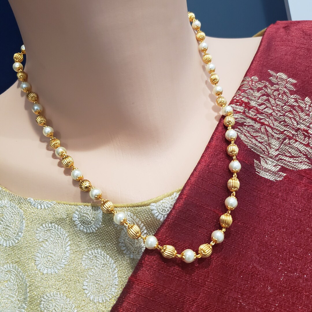 6mm Pearl and Matte Gold Ball Pattern Chain. 18 Inches Chain - Etsy