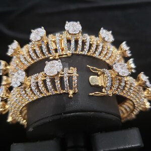 Diamond pattern Indian Bangles Set,  Openable CZs 2 Bangle set, 22k Gold Plated, Wedding Bangles, Kadas, Mix n Match