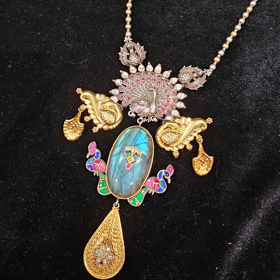 シルバー ラブラドライト ロングペンダント