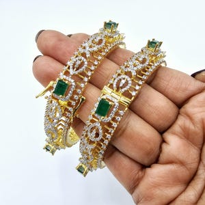 2.6 size Diamond Replica Bangle set, 92.5 silver Bridal Traditional Bangles, AAA grade Gold Plated Pure silver bangles, Wedding Bangles.