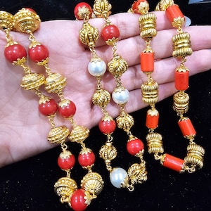 92.5 Pure Silver Ketten, Coral mit Nakshi Perlen Ketten, Silberketten-Mix und Match mit Anhängern, Swarovski Perlen. Unisex Schmuck