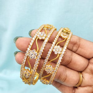 92.5 Silver Cz bangles, broad bangles, Full white silver bangles, Bridal Jewelry for indian bride, Set of 2 bangles, white stone bangles