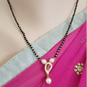Minimalist Black Beads necklace, Indian Mangalsutra, Emerald and Ruby CZ Pendant Mangalsutra, Wedding Jewelry,