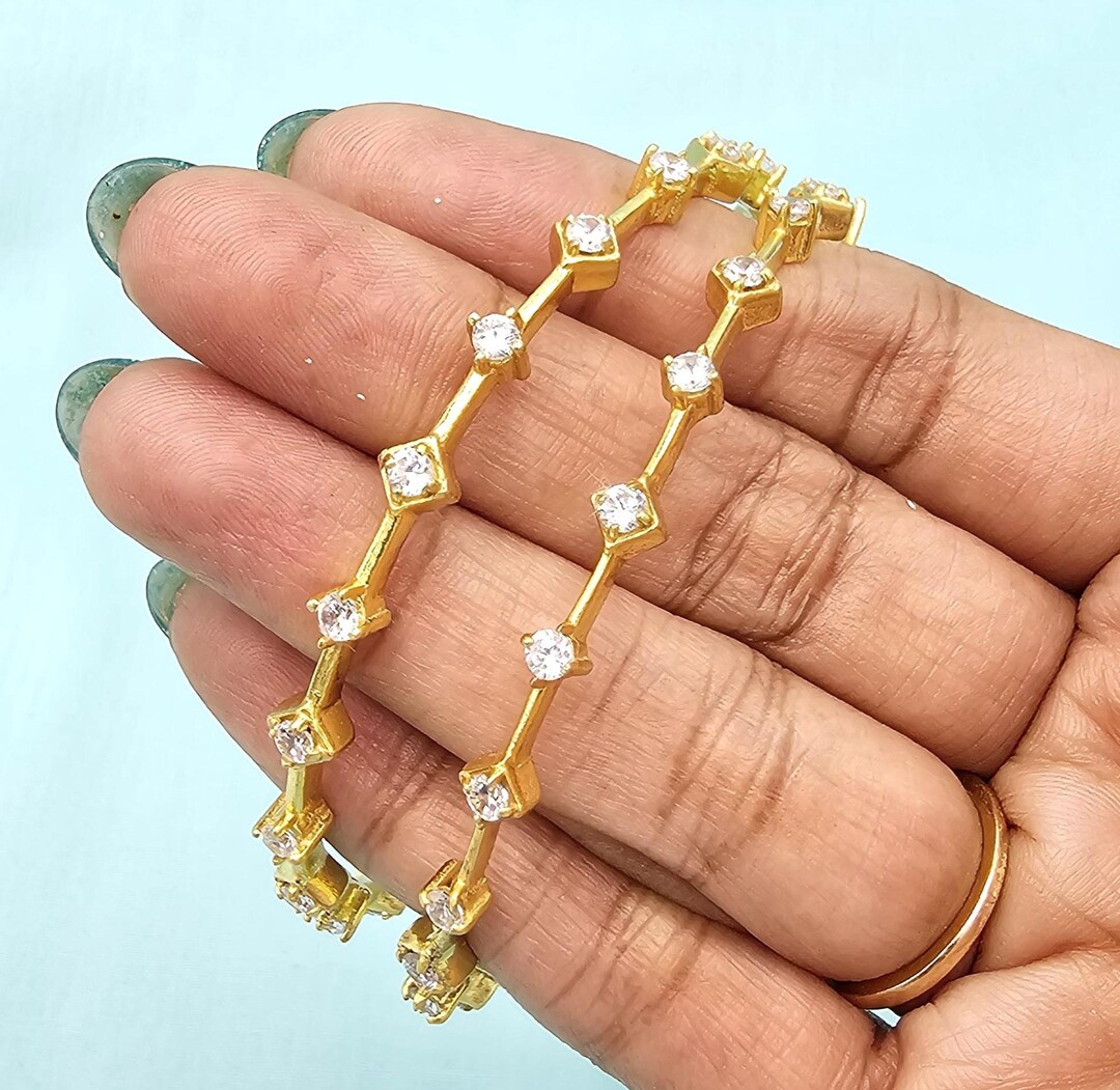 92.5 Silver Bangle Set,czs Traditional Bangles, 22k Gold Plated