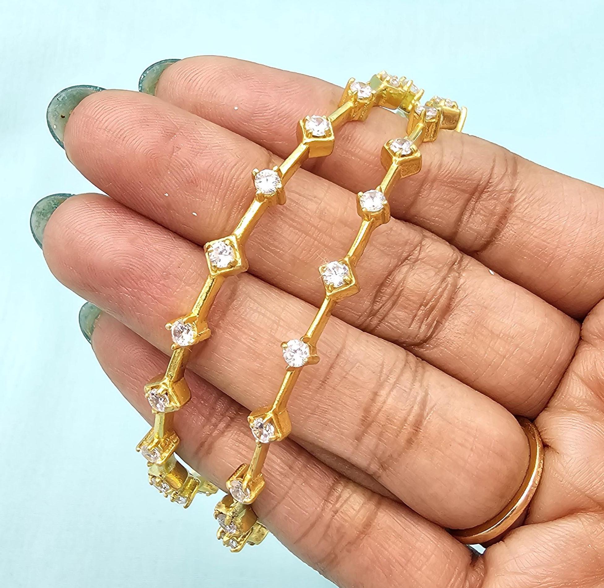 92.5 Silver Bangle Set,czs Traditional Bangles, 22k Gold Plated
