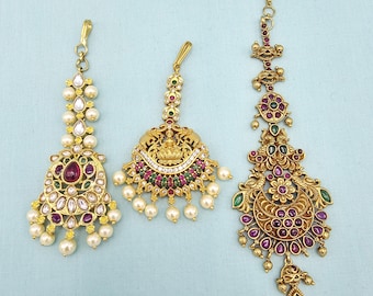 Small Maang Tikka, Wedding Jewelry for hair, Bollywood Ethnic Hair Jewelry, Tikka, Matha Patti.