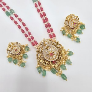 925 Silver necklace, 2 strands ruby beads with CZs, 925 pure silver jewelry, temple jewelry ,Indian wedding jewelry, with 92.5 Hallmark
