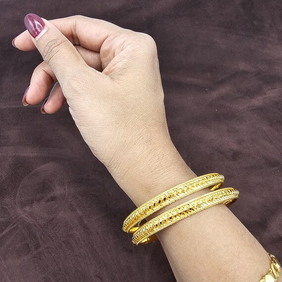 2.6 Size Indian Bangles Set, 2 Bangle Set, 22k Gold Plated, White