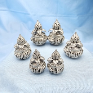 92,5 Pure silver shanku chakra mini Kalasam/Kalash pooja items for home, Silver pooja item, Gift Kalasham Chembu. 3 sizes decor item.