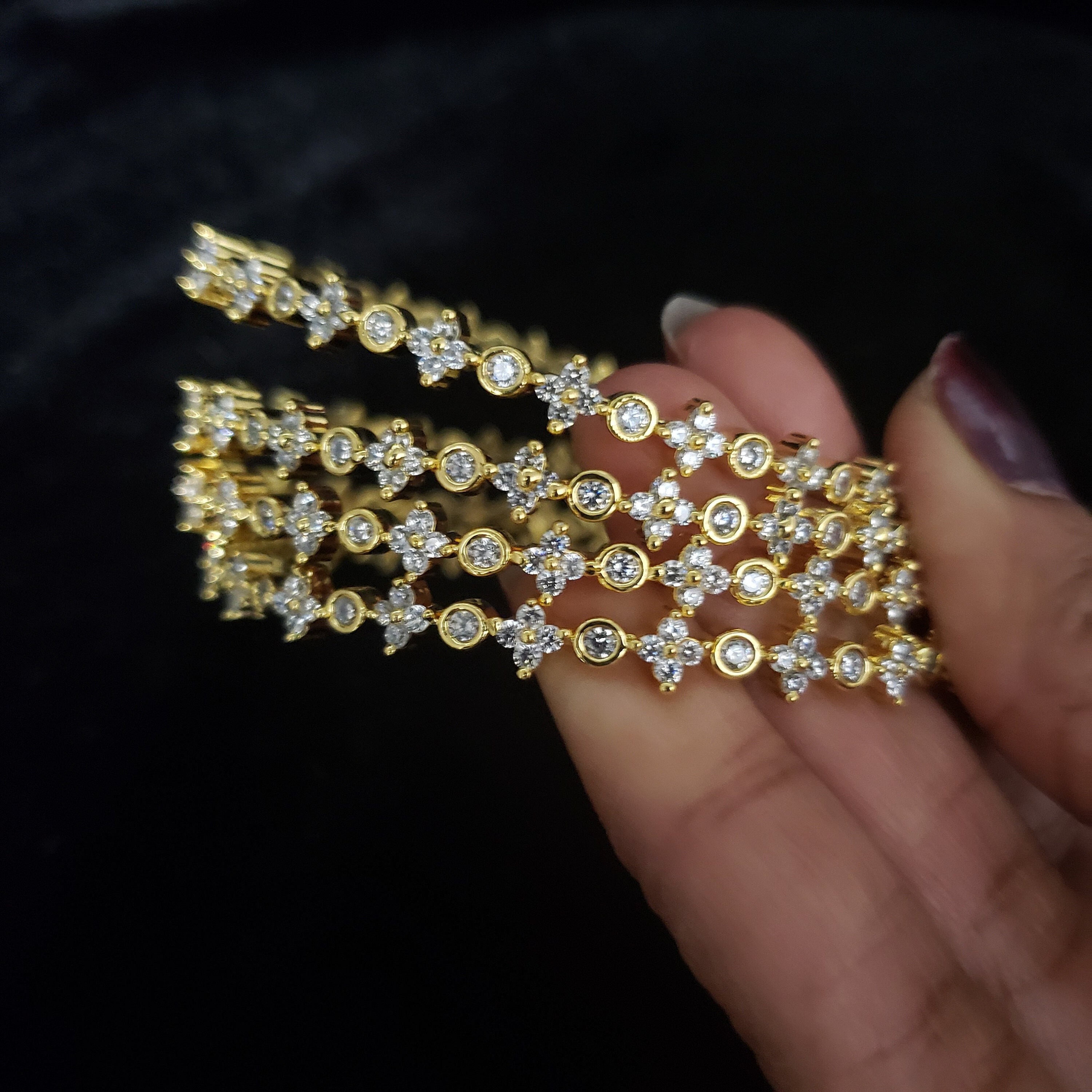 White Stones Bangles Set 4 Bangle Set 22k Gold Plated White CZ