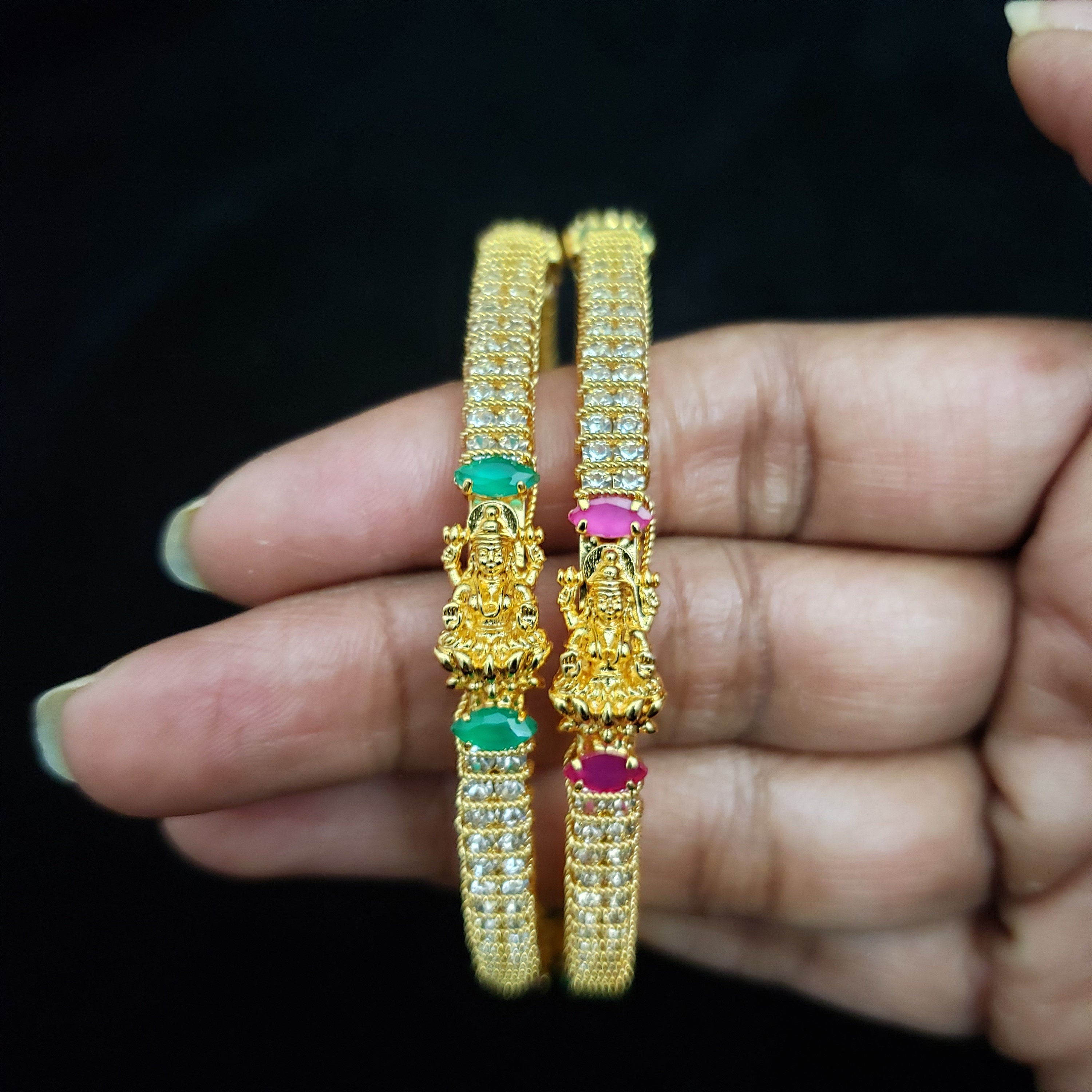 Temple design Bangles 2 Bangles Set made with CZs Wedding | Etsy