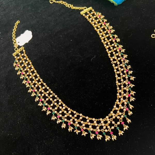 925 Silver necklace,  CZ diamonds necklace, 925 pure silver jewelry, temple jewelry ,Indian wedding jewelry, with 92.5 Hallmark