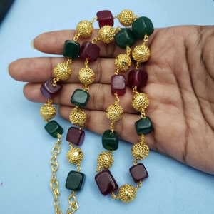 Beads necklace, High quality semi precious beads, Semi precious Ruby, emerald and pearls.
