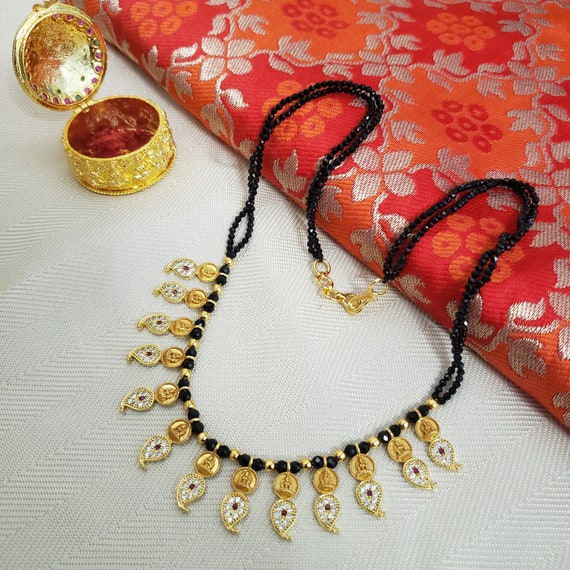 Bollywood Indian AD Stones Mangalsutra Black Bead Chain Women Necklace  Earrings | eBay