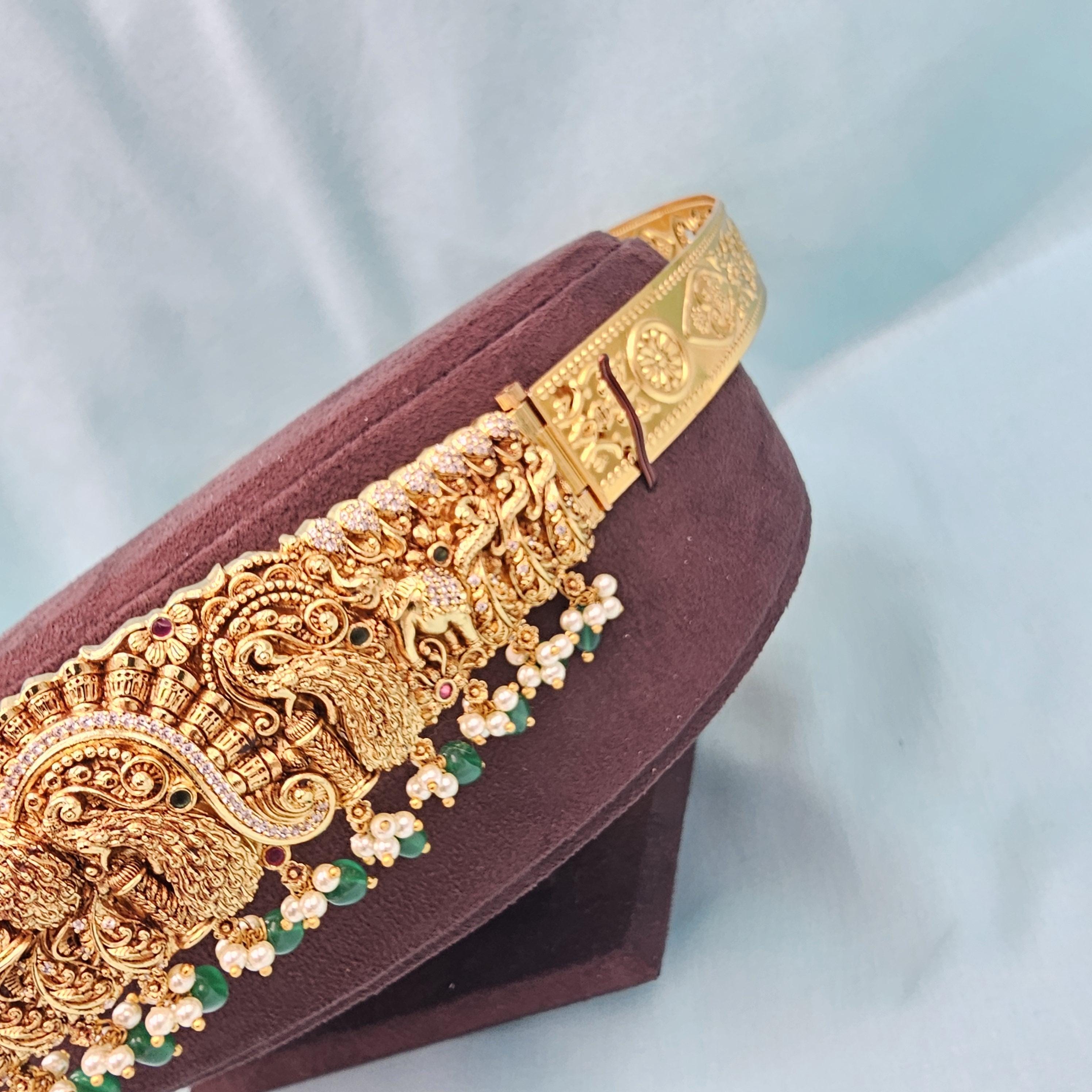 1993 Designs By Sudha Gold Embroidery with Semi-Precious Stones on Velvet Belt Gorgeous gold-threaded embroidered wall hanging with semi  main image 2