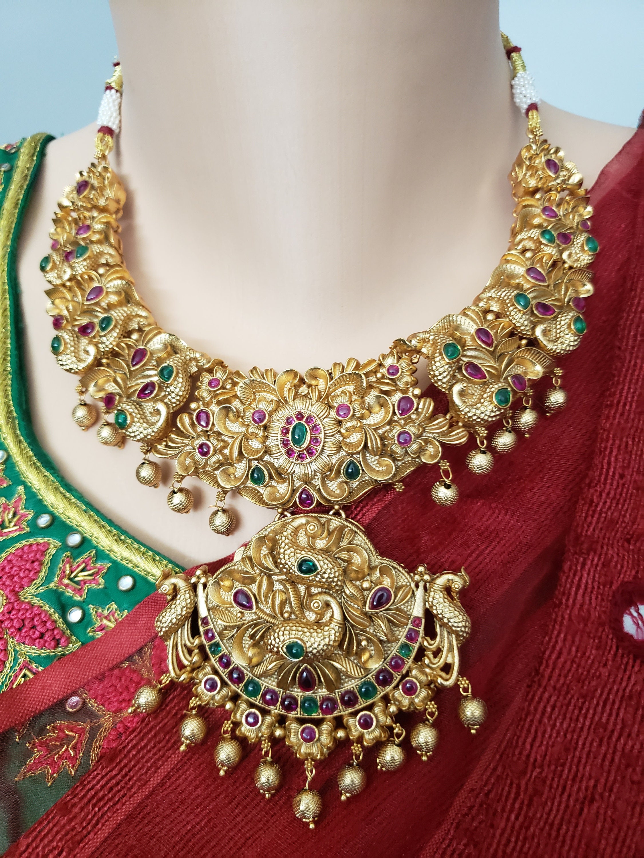 Nakshi Work Necklace Indian Jewelry Peacock Pattern Jewelry