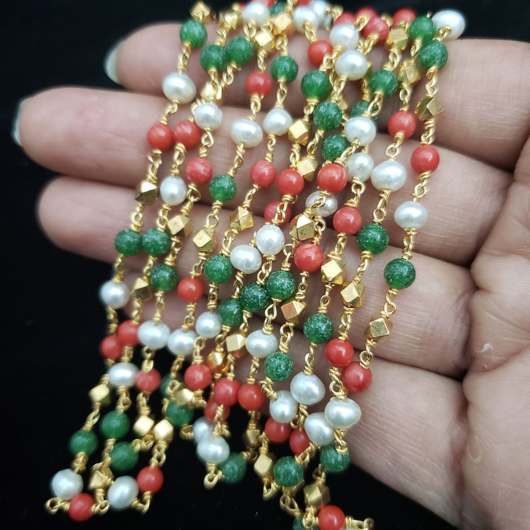 Handmade Red Coral Emerald and Pearl Necklace Gold Filled Necklace With Gold Beads Coral Combination. Etsy Australia