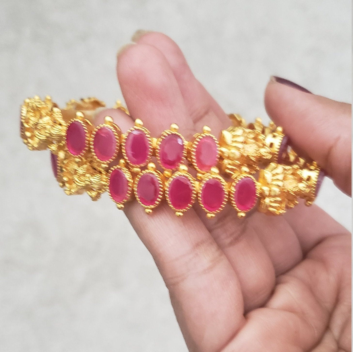 DESIGNER MATTE FINISH TEMPLE BANGLES SET UTV614 – Urshi Collections