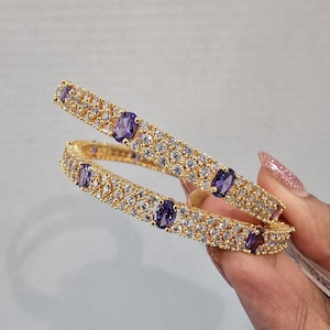Amethyst Bangles Set, Lavender stone Semi precious CZ bangles, Set of 2 bangles, Voilet color bangles