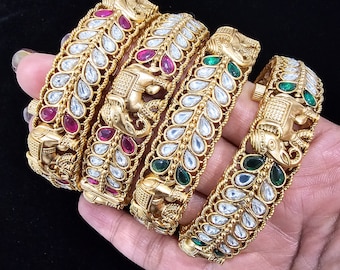 White Kundan Bangles, Handmade Kundan jewelry with pearls.