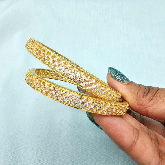 Silver bangles, CZ stones Bangles, white stone bangles, Silver  bangles for brides, South Indian Jewelry