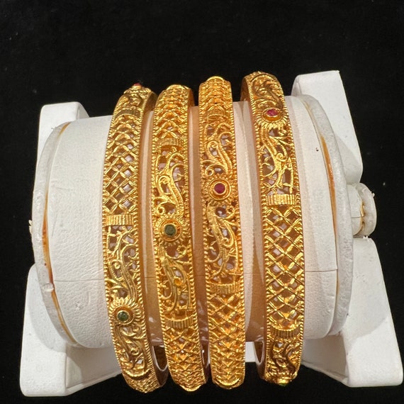 4pc Bangles Set, Matte Finish Bangle Set, 22k Gold Plated, Wedding