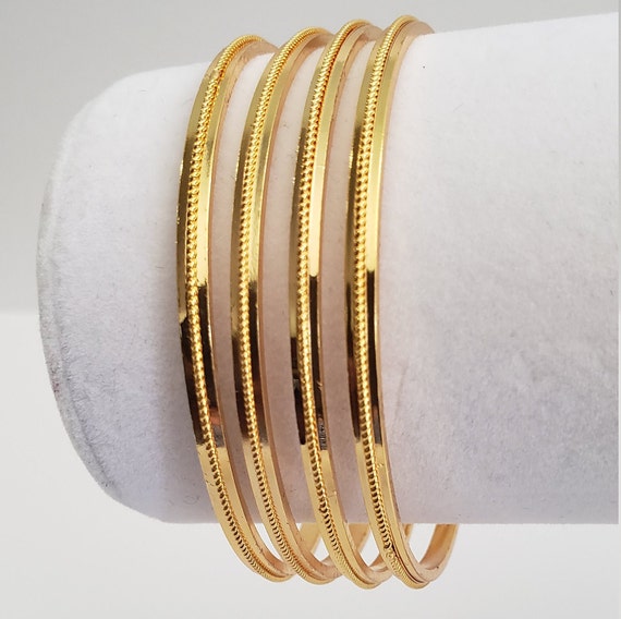 22K White & Yellow Gold Polish Bangles - Set of 4 (2 Pair)