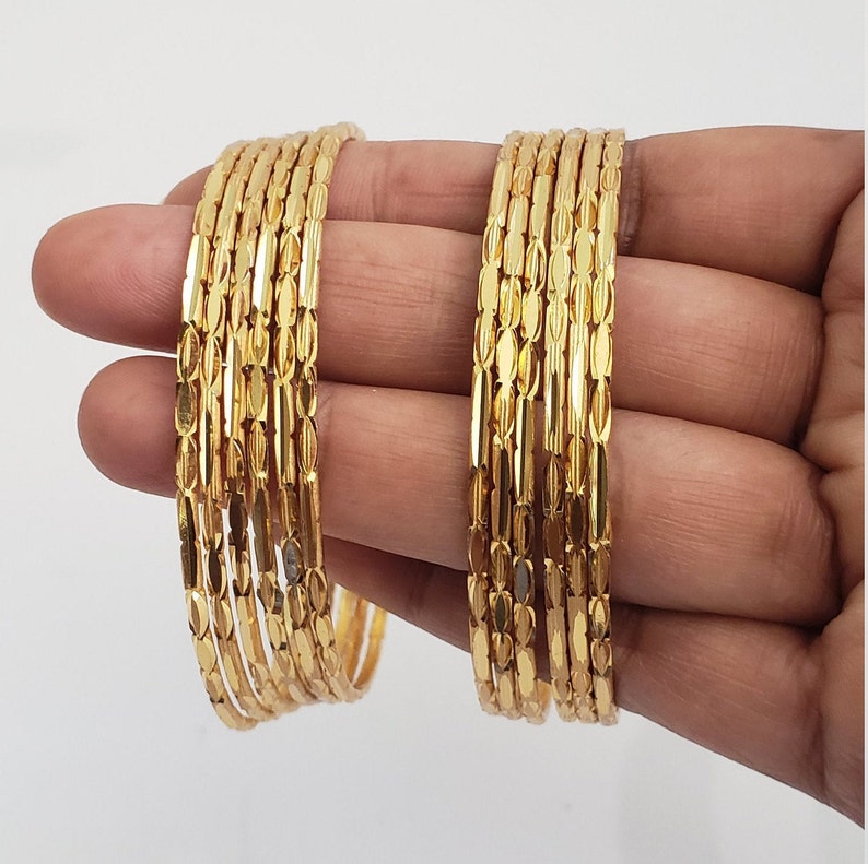 12 Indian Bangles Set 22k Gold Plated 12 Thin Bangles Set Etsy