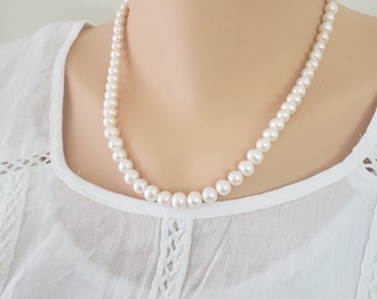 Pure white Freshwater Pearl Necklace, Bridal Necklace, Classic Pearl Necklace, Natural Pearl Necklace, Gift For Her.