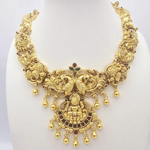925 Silver Nakshi necklace, Short Traditional temple necklace, Lakshmi pattern 925 pure temple jewelry, 92.5 Hallmark Indian wedding jewelry