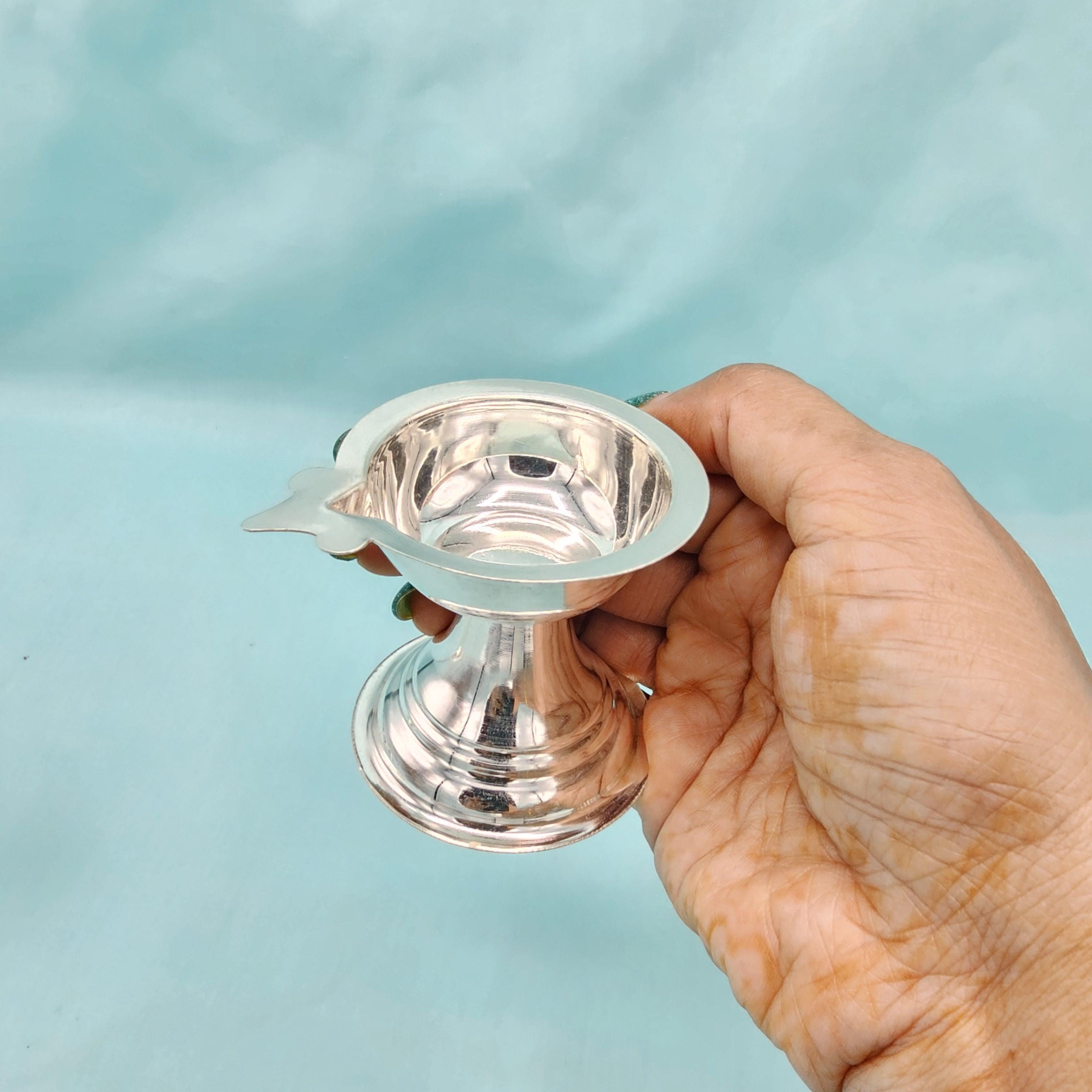 Pure Silver Diyas, Single Wick Deepam, Silver Deepam for Pooja, Silver ...
